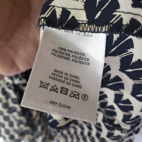 Maeve Button Front Peplum Bird Print Blouse S Tie Waist Black Ivory Pleated - Picture 9 of 9